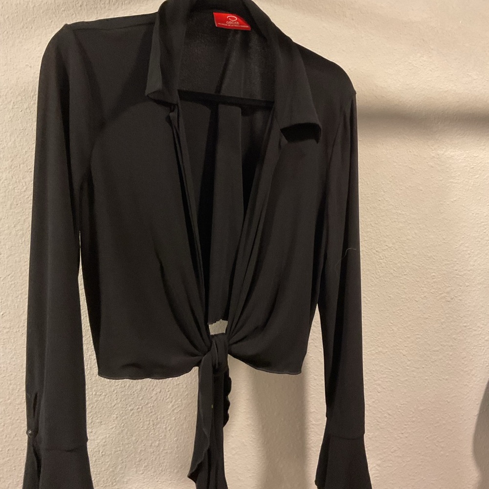 Elegant Black Tie-Front Blouse
